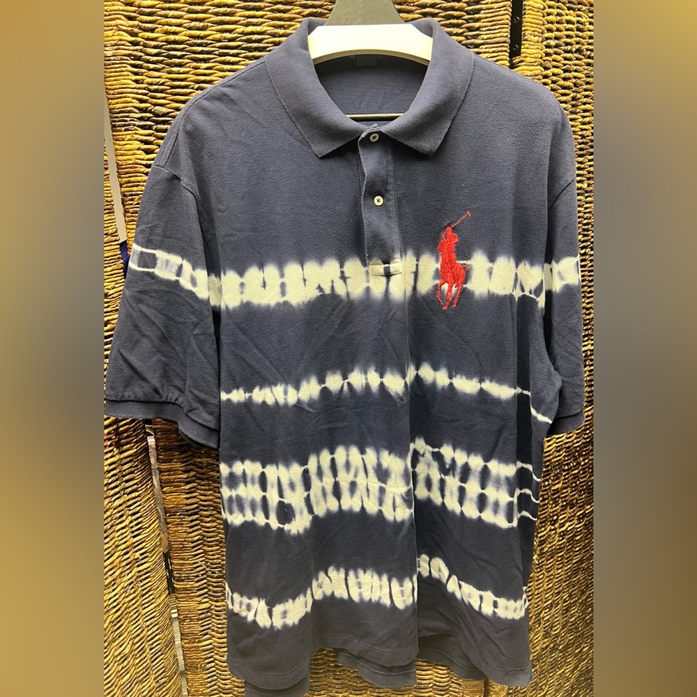 Polo by Ralph Lauren Men's Blue/White Patterned Polo Shirt- Large logo-XLT Tall
